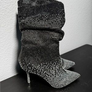 NWOT Thalia Sodi Black Crystal Embellished Pointed Stiletto Boots